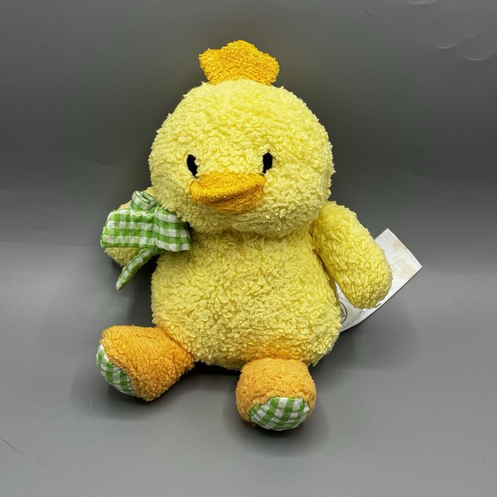 Animal Adventure Small Yellow Duck 7" Plush Terry Cloth Green Bow 2019 RETIRED
